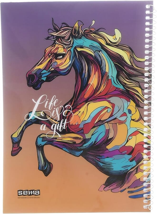 Sema 70-Sheet Spiral Notebook: Dynamic Plastic Cover, Ruled, 27x20 cm, Perfect for Academic and Office Use in Multicolor
